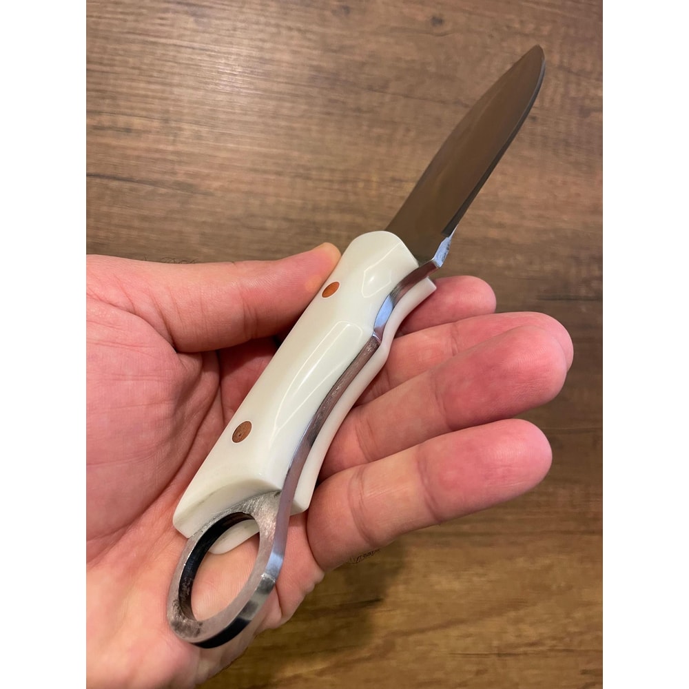Handmade 1075 Steel Hunting Knife White Corian Handle Camping Survival Blade 1