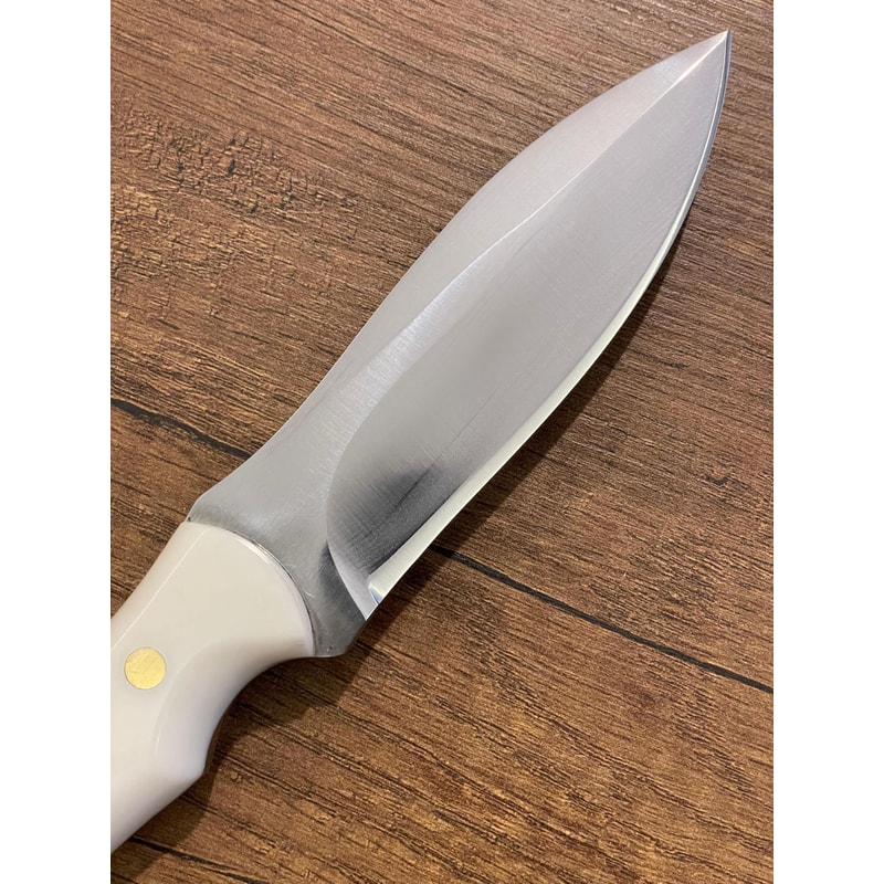 Handmade 1075 Steel Hunting Knife White Corian Handle Camping Survival Blade 6