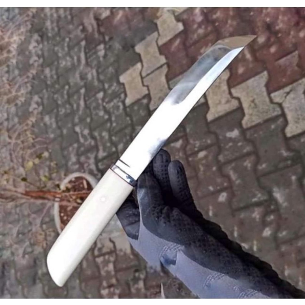 Hunting Knife 1075 Carbon Steel Camping Survival Knife White Corian Handle 0