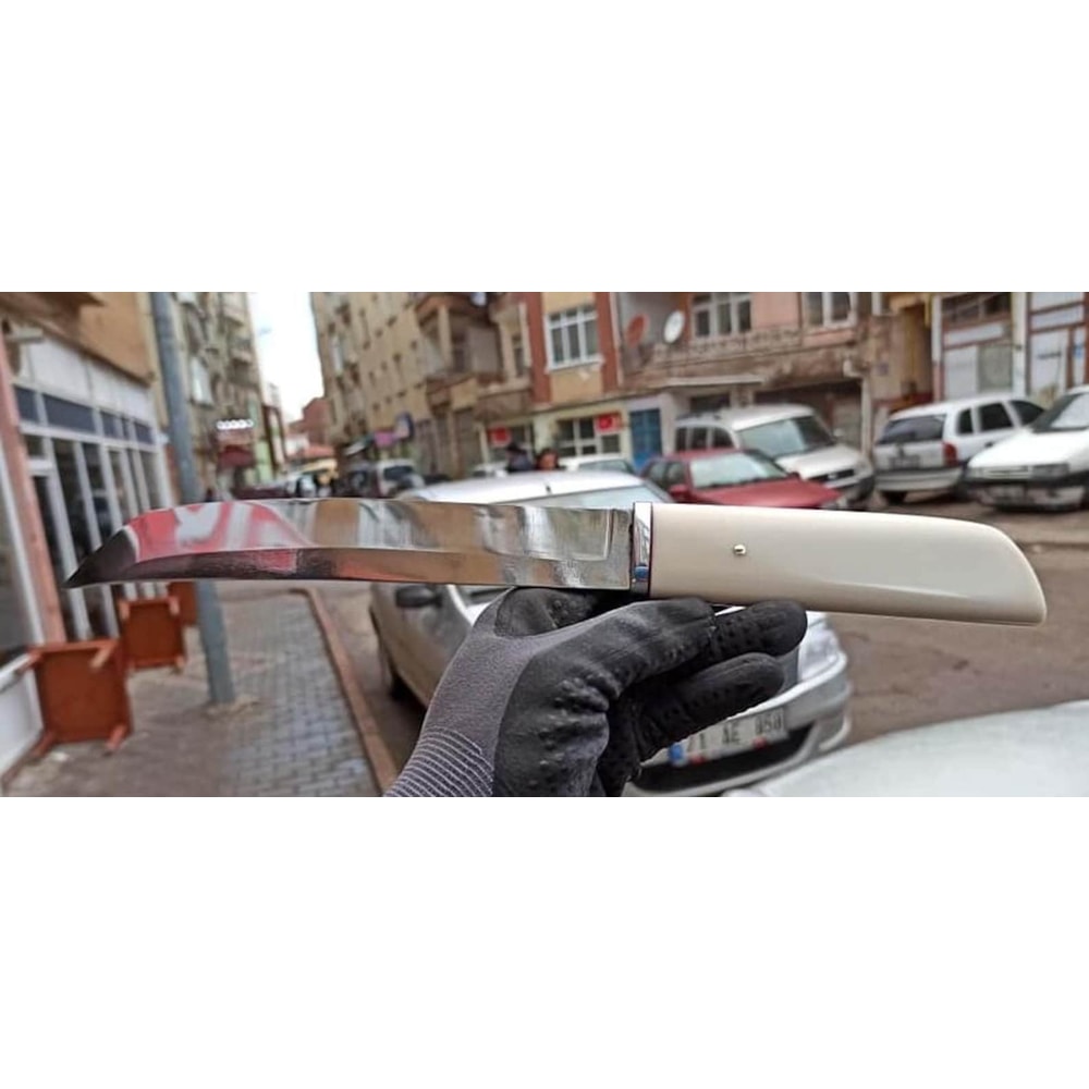 Hunting Knife 1075 Carbon Steel Camping Survival Knife White Corian Handle 7