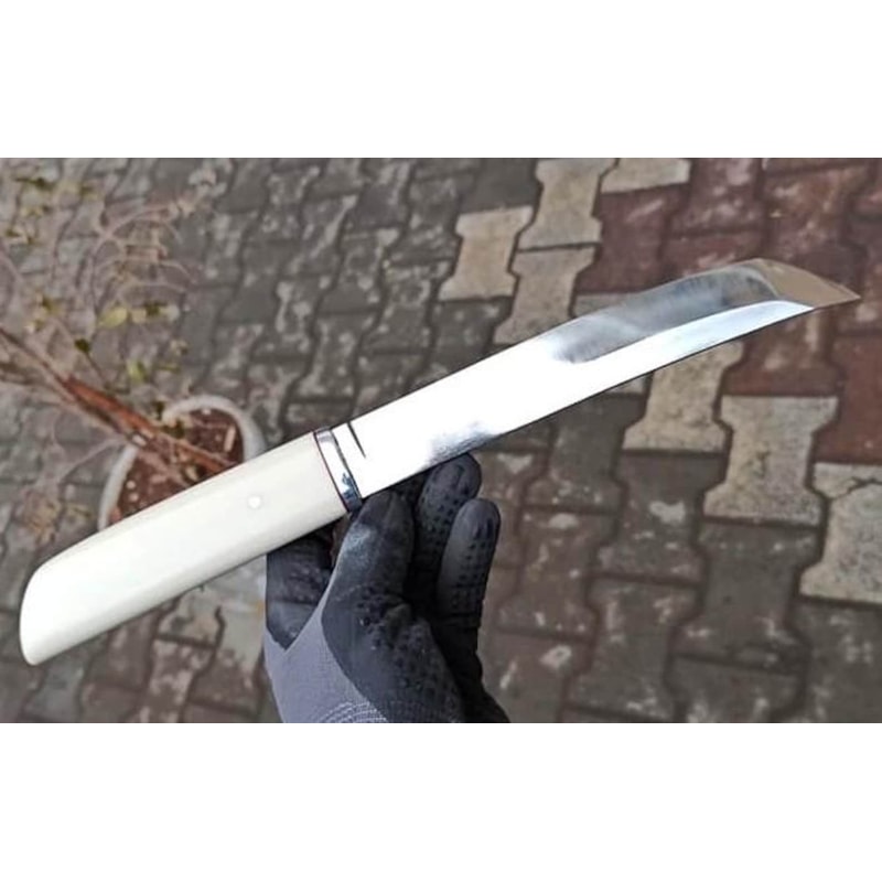 Hunting Knife 1075 Carbon Steel Camping Survival Knife White Corian Handle 8