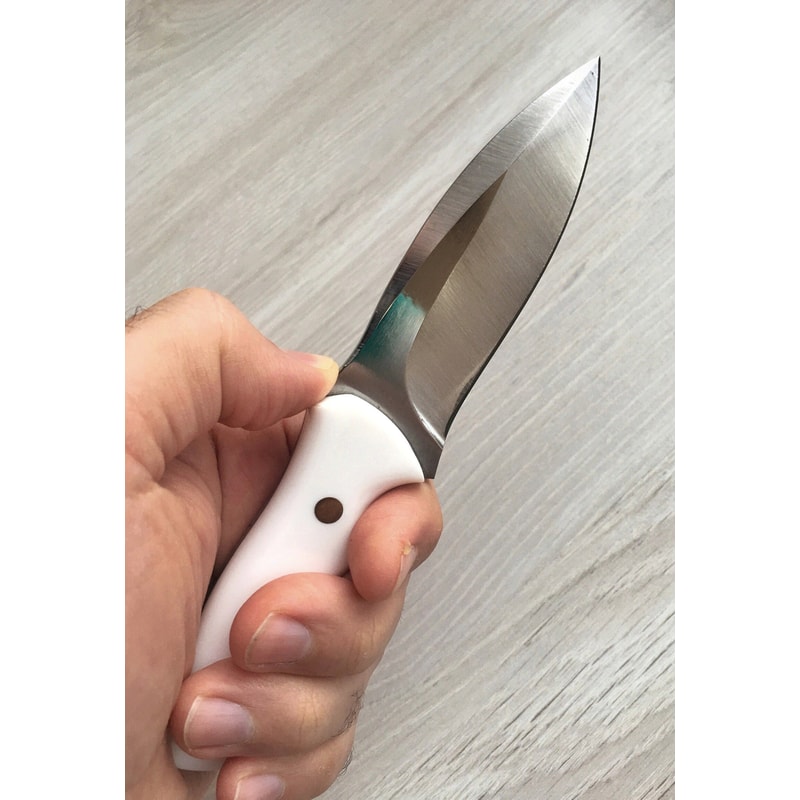 Premium Blacksmith Made Camping Knife With 1075 Carbon Steel White Corian Grip 7