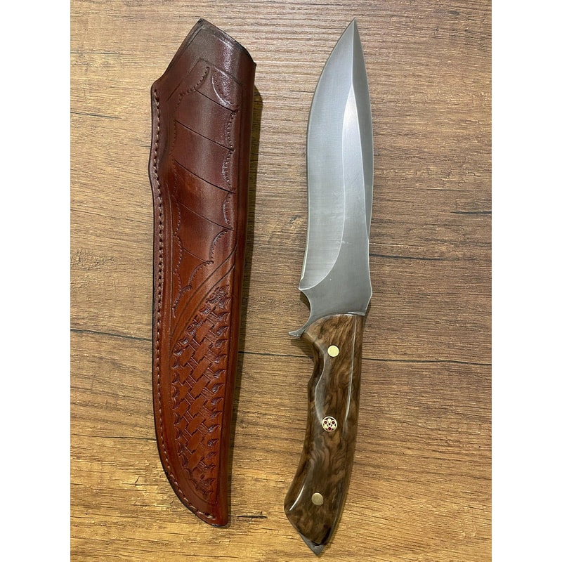 Heavy Duty Camping Hunting Knife With Walnut Wood Grip Leather Sheath 4