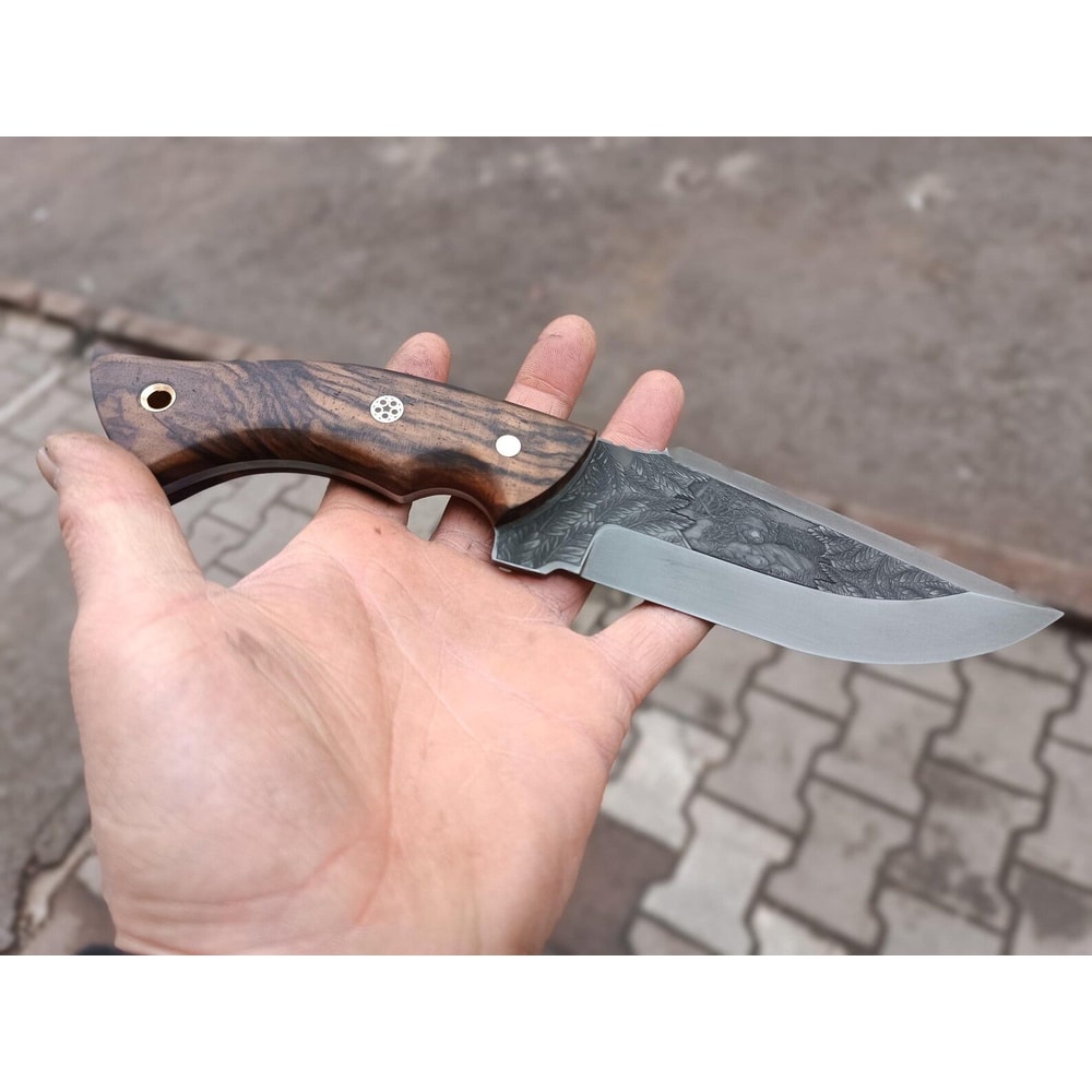 Premium Full Tang Outdoor Knife With 1075 Steel Walnut Wood Grip 1