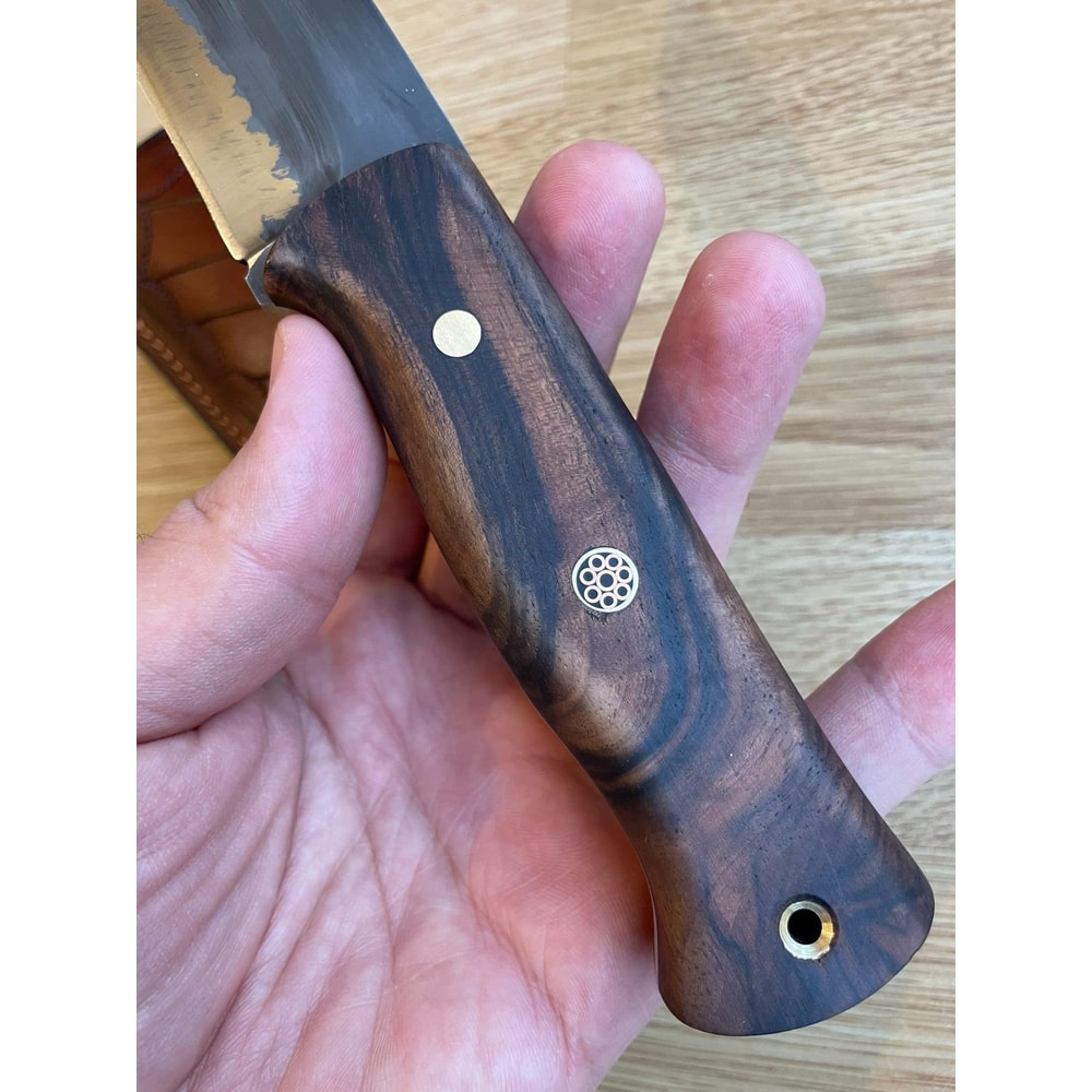 Rugged Outdoor Camping Knife With Walnut Wood Grip Darkened Steel Blade 4