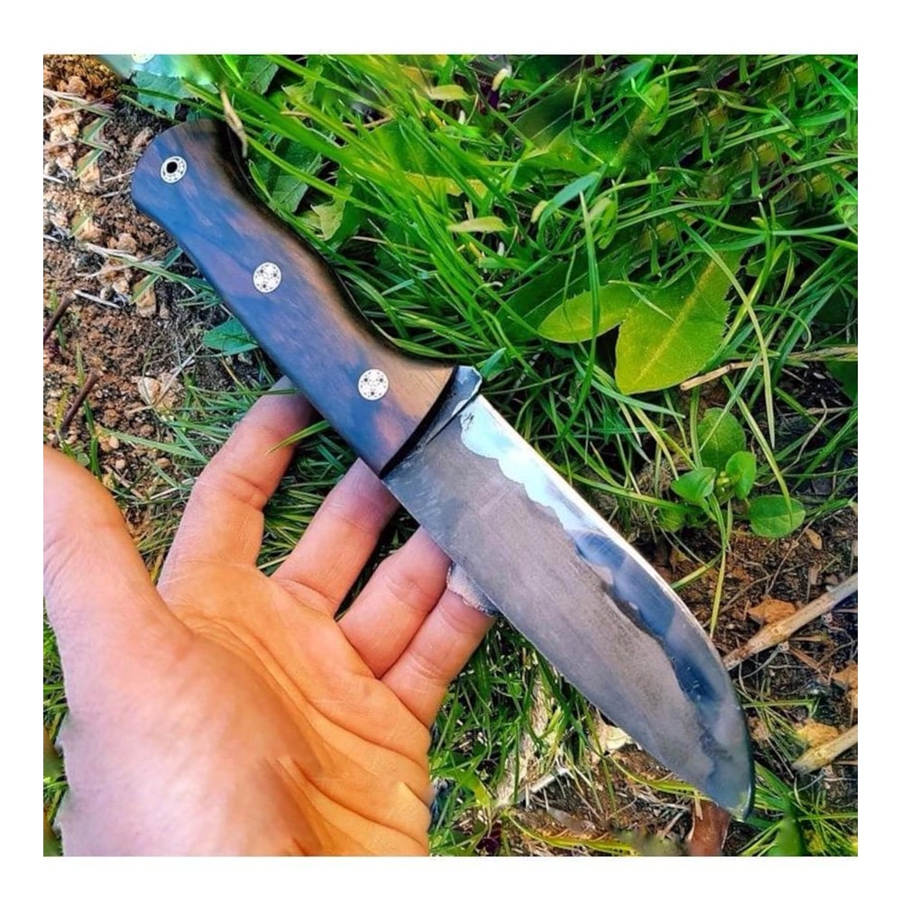 Rugged Outdoor Camping Knife With Walnut Wood Grip Darkened Steel Blade 6