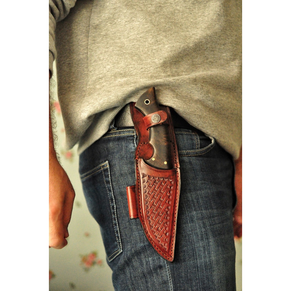 Premium Blacksmith Forged Survival Knife With 1075 Steel Walnut Wood Grip 0