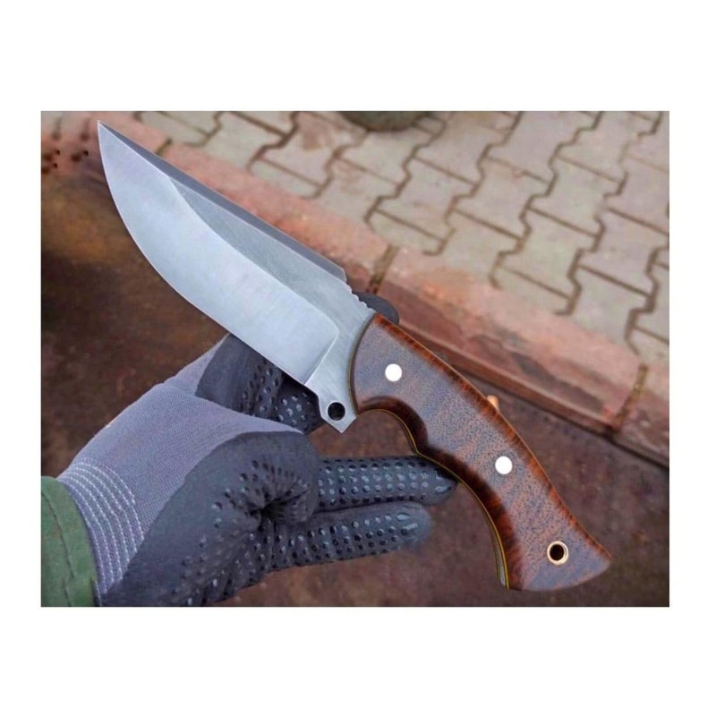 Premium Blacksmith Forged Survival Knife With 1075 Steel Walnut Wood Grip 8