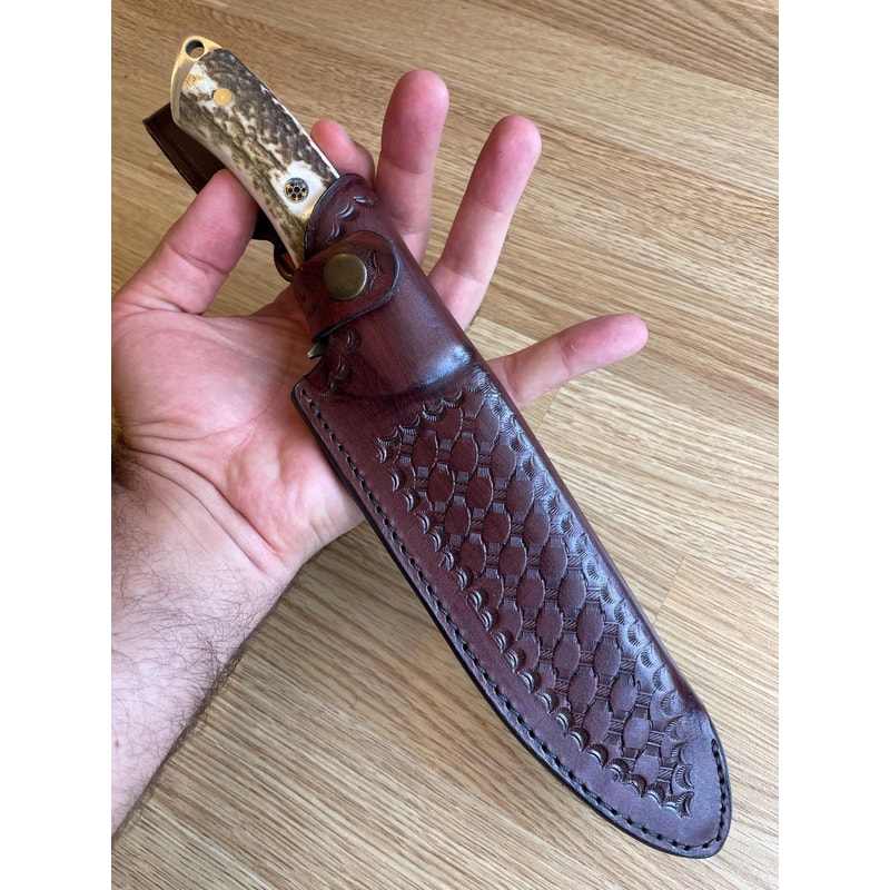 Handmade 1075 Carbon Steel Hunting Knife Stag Horn Outdoor Survival Blade 0