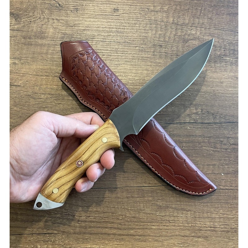 Premium Full Tang Outdoor Knife With 1075 Steel Silverberry Wood Handle 9