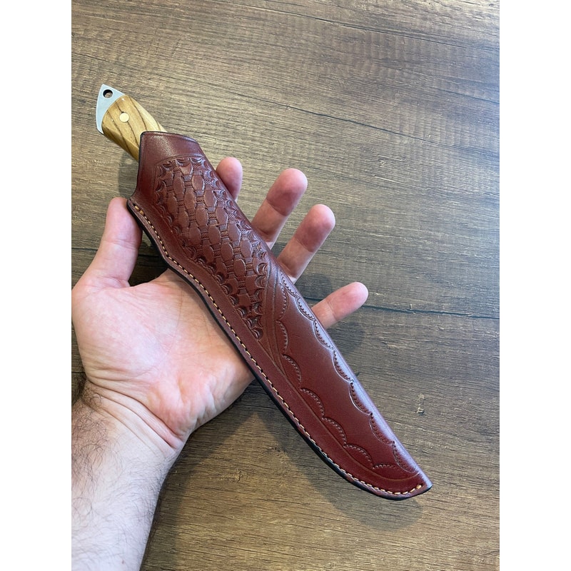 Premium Full Tang Outdoor Knife With 1075 Steel Silverberry Wood Handle 1