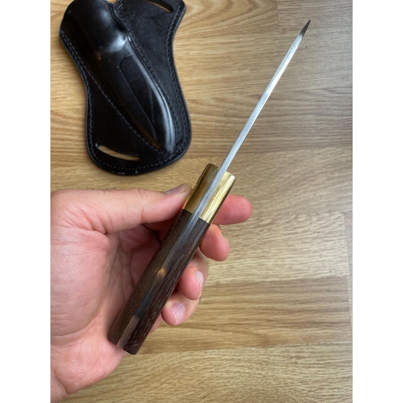 Premium Hunting Knife With Wolf Engraved Blade Ebony Handle Brass Bolsters 2