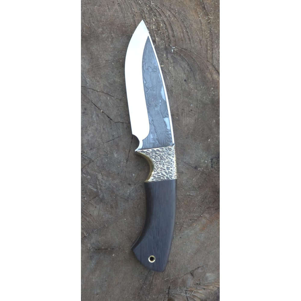 Hunting Knife 1075 Carbon Steel Eagle Engraved Blade Full Tang Ebony Wood Handle 2