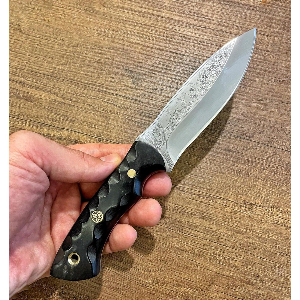 Premium Full Tang Camping Knife With 1075 Carbon Steel Black Grip 9