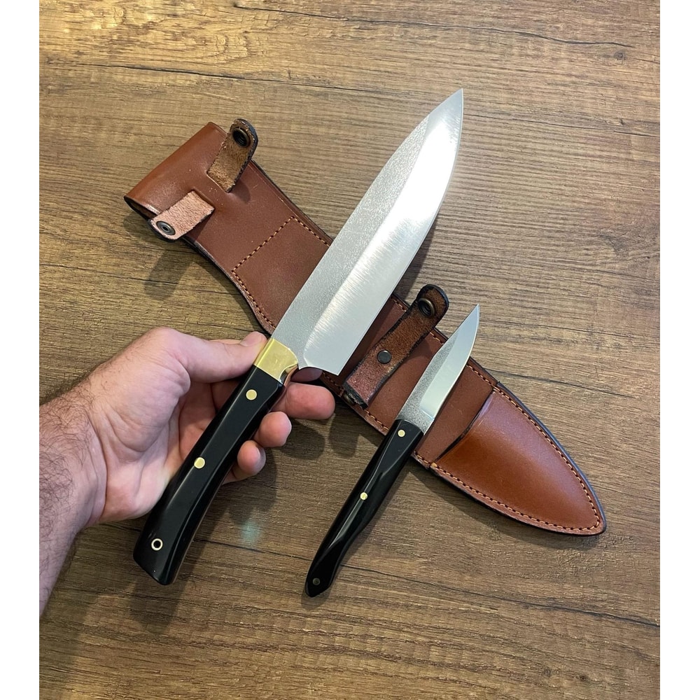 Handmade N690 Steel Chef Knife Set Black Handle Kitchen Cooking Blades 0