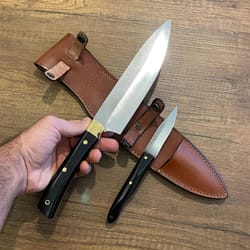 handmade n690 steel chef knife set – black handle kitchen cooking blades