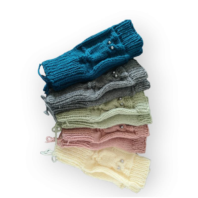 Owl Hooter Night Bird Knit Fingerless Gloves Mittens Handmade 0