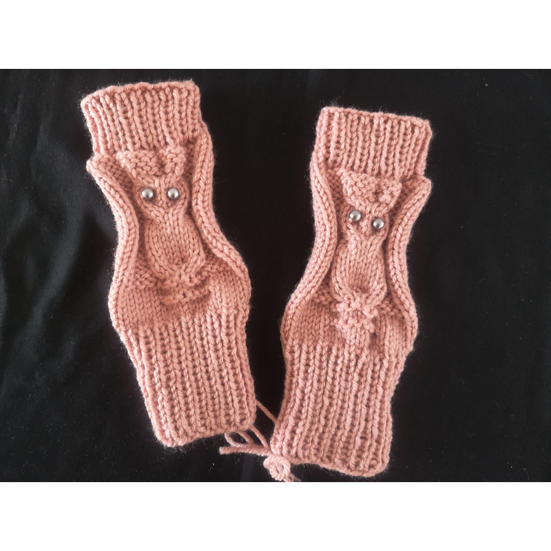 Owl Hooter Night Bird Knit Fingerless Gloves Mittens Handmade 6