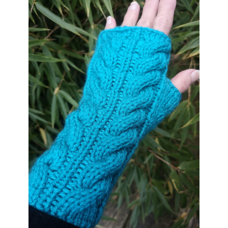 Turquoise Handmade Warm Knit Fingerless Gloves Mitten 0