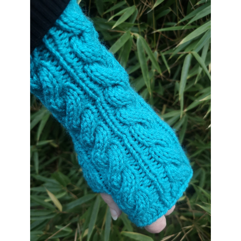 Turquoise Handmade Warm Knit Fingerless Gloves Mitten 1