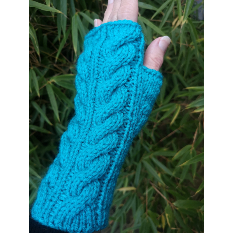 Turquoise Handmade Warm Knit Fingerless Gloves Mitten 3
