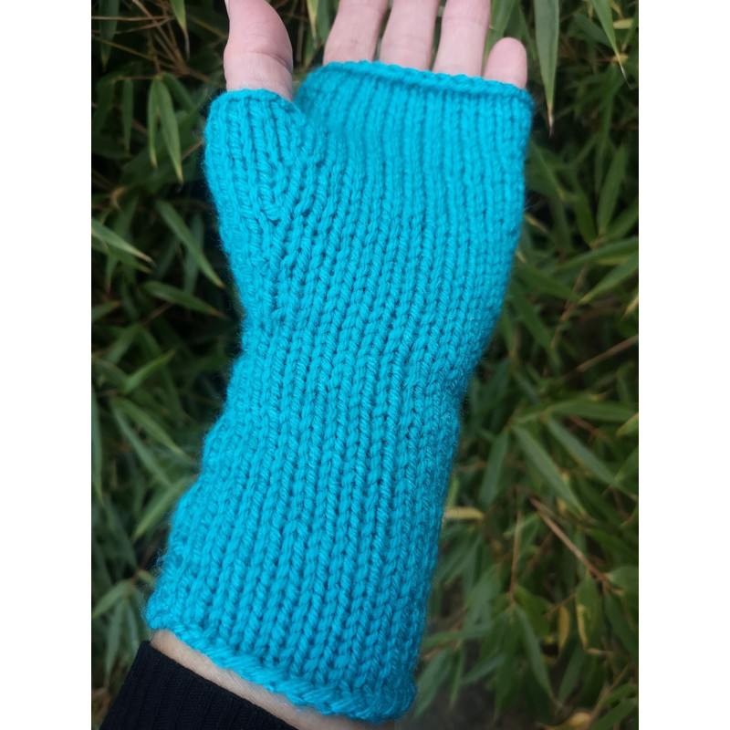 Turquoise Handmade Warm Knit Fingerless Gloves Mitten 4