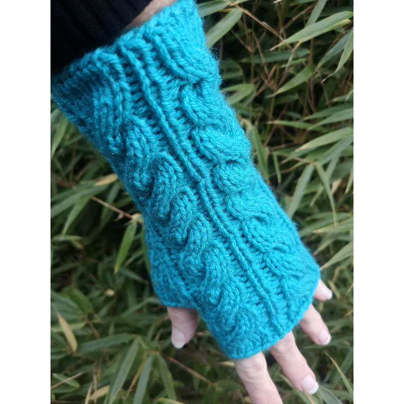 Turquoise Handmade Warm Knit Fingerless Gloves Mitten 5
