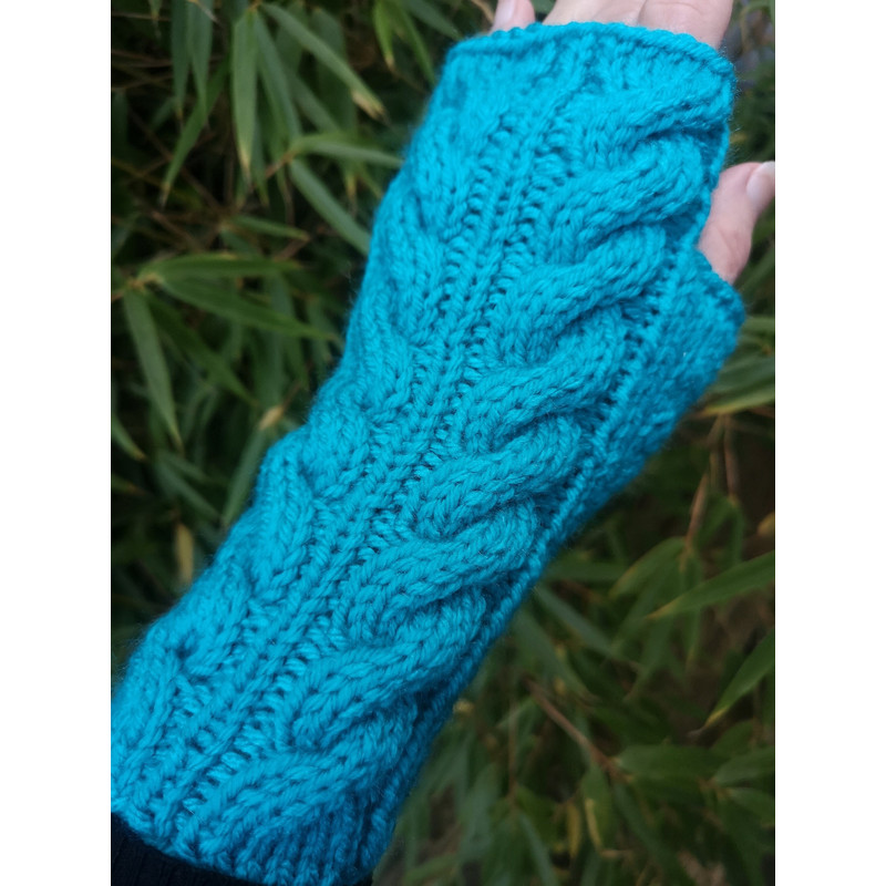 Turquoise Handmade Warm Knit Fingerless Gloves Mitten 6