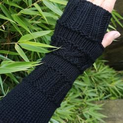 black handknit multipattern fingerless gloves armwarmer