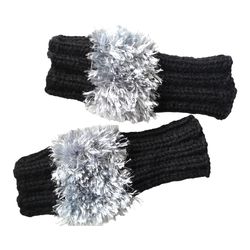 black gray fuzzy fingerless handknit gloves wrist hand warmer oeko-tex