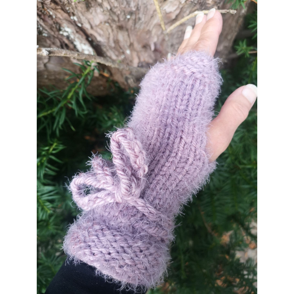 Lavender Handmade Fingerless Gloves Mittens 3