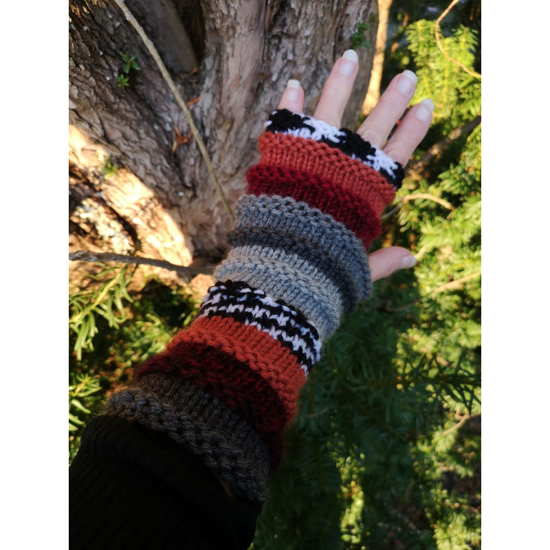 Handmade Multicolor Striped Knit Fingerless Gloves Mittens ArmWarmers Wool Blend 0