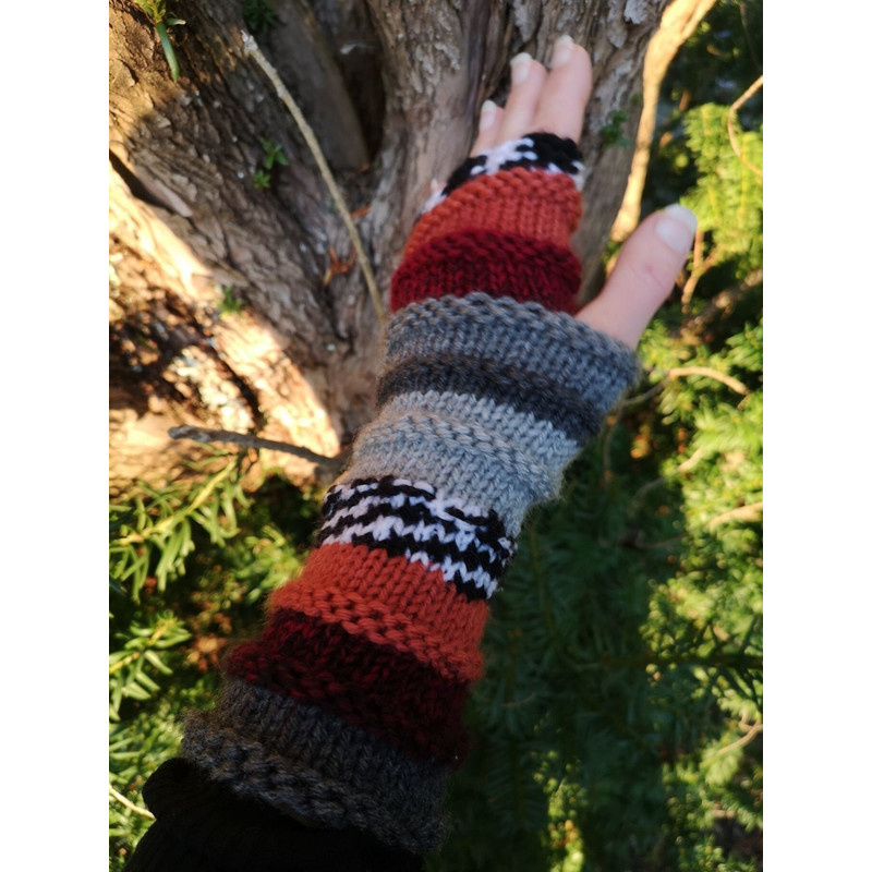 Handmade Multicolor Striped Knit Fingerless Gloves Mittens ArmWarmers Wool Blend 5