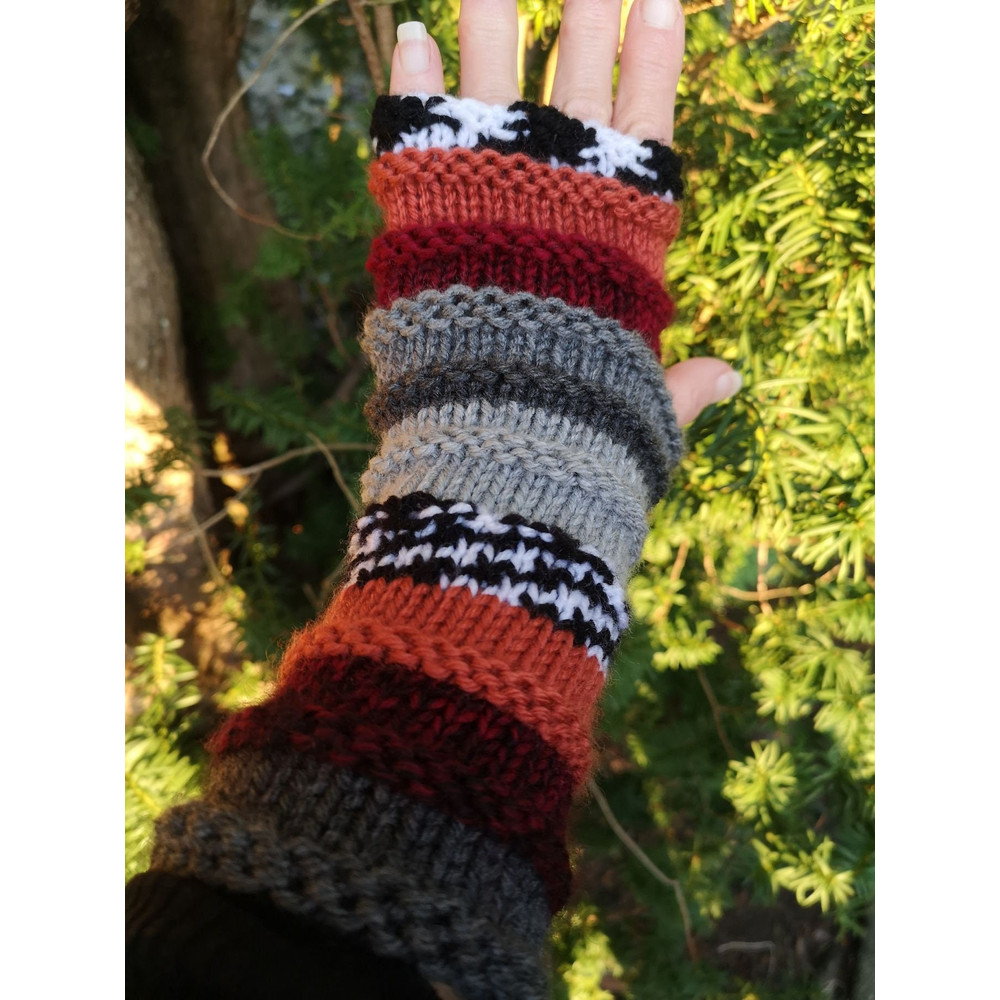 Handmade Multicolor Striped Knit Fingerless Gloves Mittens ArmWarmers Wool Blend 1