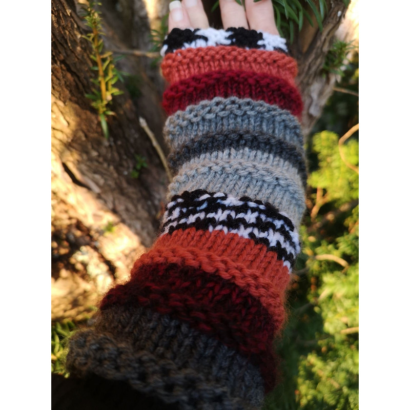 Handmade Multicolor Striped Knit Fingerless Gloves Mittens ArmWarmers Wool Blend 2