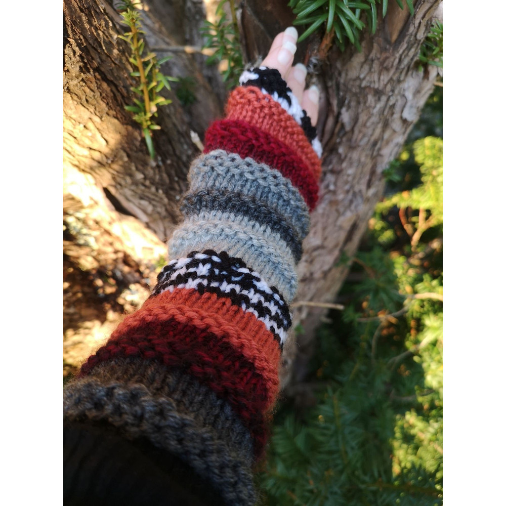 Handmade Multicolor Striped Knit Fingerless Gloves Mittens ArmWarmers Wool Blend 6