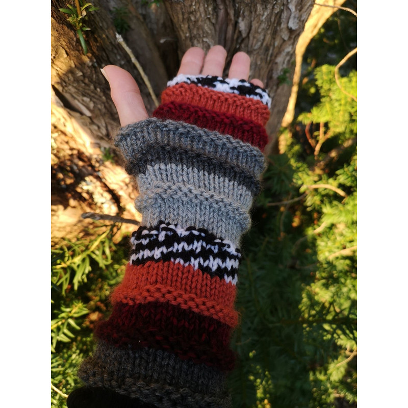 Handmade Multicolor Striped Knit Fingerless Gloves Mittens ArmWarmers Wool Blend 4