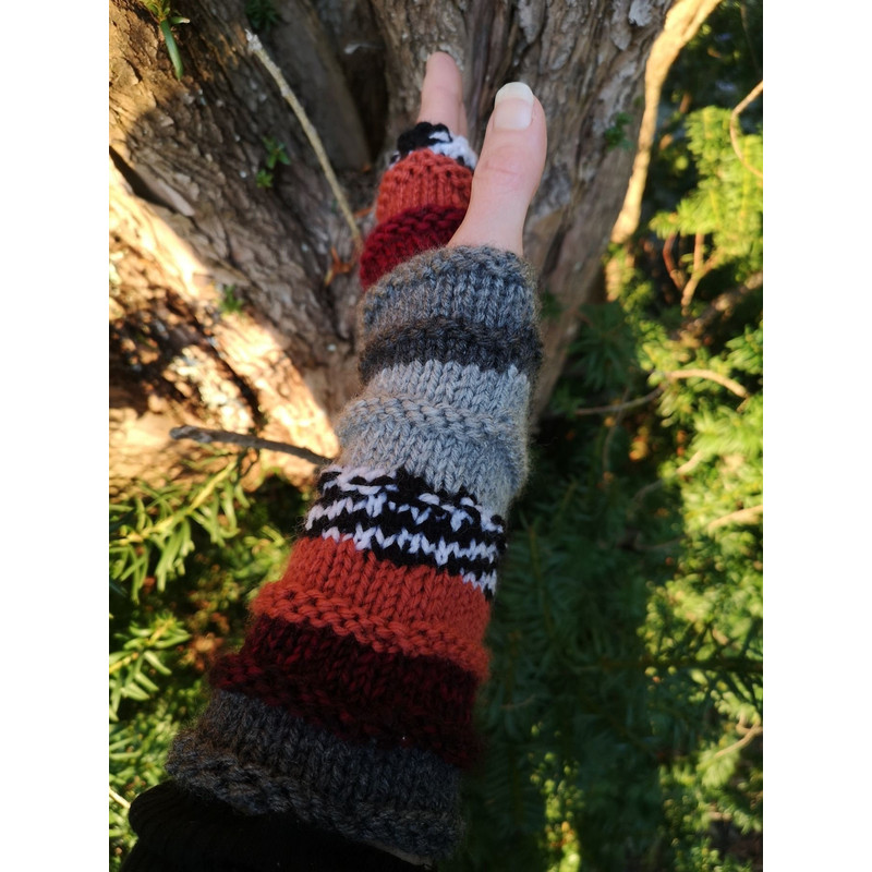 Handmade Multicolor Striped Knit Fingerless Gloves Mittens ArmWarmers Wool Blend 3