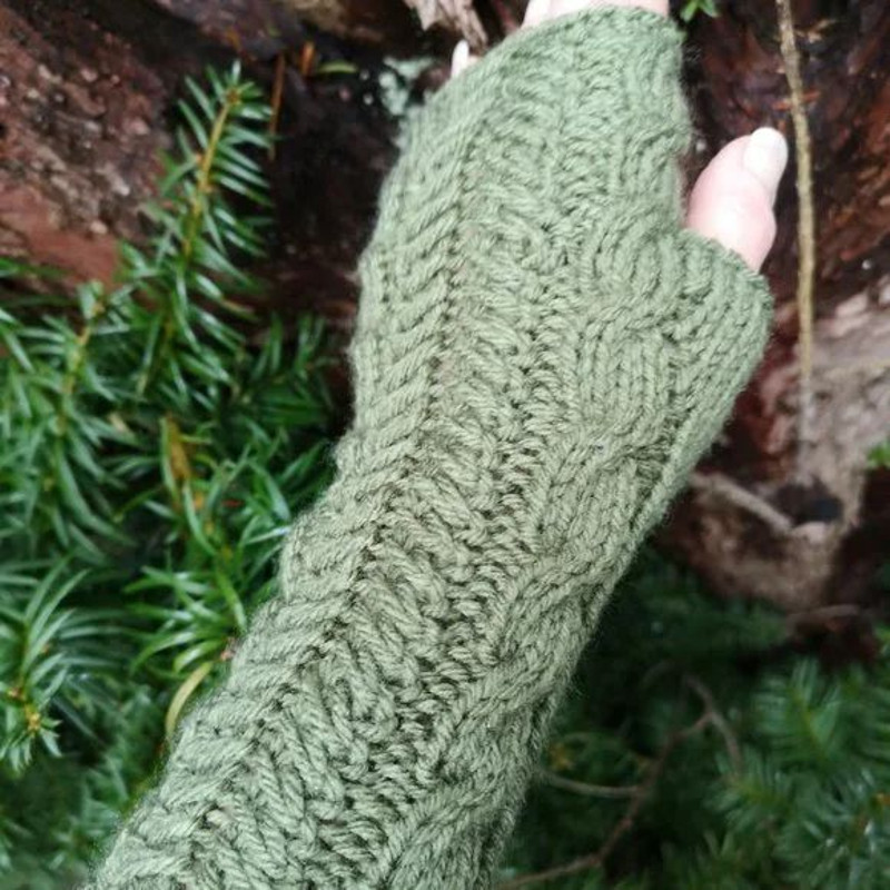 Forest Green Knitted Fingerless Texting Gloves Mittens Armwarmer Gift 0