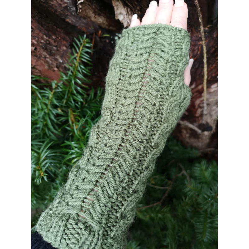 Forest Green Knitted Fingerless Texting Gloves Mittens Armwarmer Gift 2