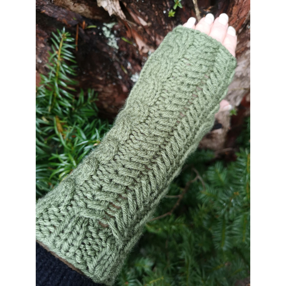 Forest Green Knitted Fingerless Texting Gloves Mittens Armwarmer Gift 3