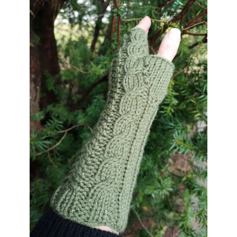 Forest Green Knitted Fingerless Texting Gloves Mittens Armwarmer Gift 4