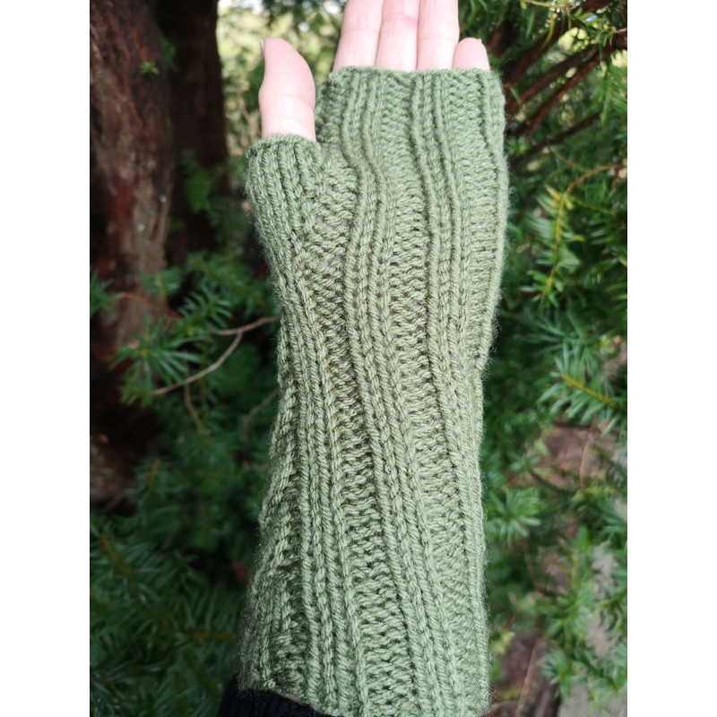 Forest Green Knitted Fingerless Texting Gloves Mittens Armwarmer Gift 5