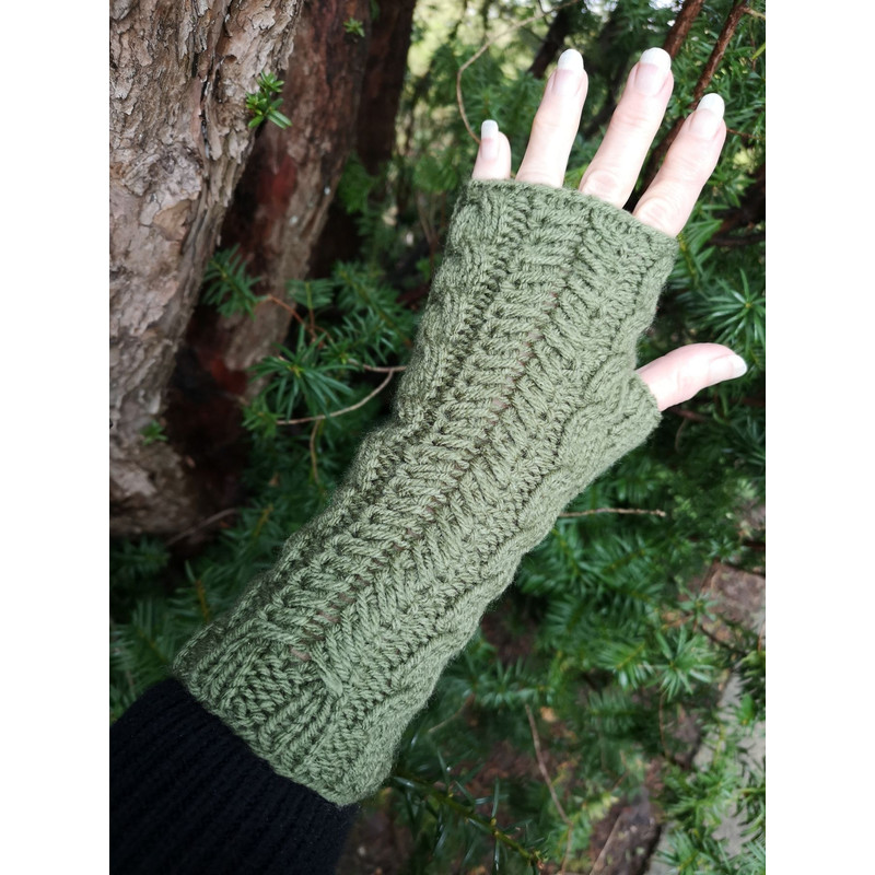 Forest Green Knitted Fingerless Texting Gloves Mittens Armwarmer Gift 1