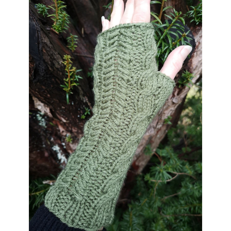 Forest Green Knitted Fingerless Texting Gloves Mittens Armwarmer Gift 6