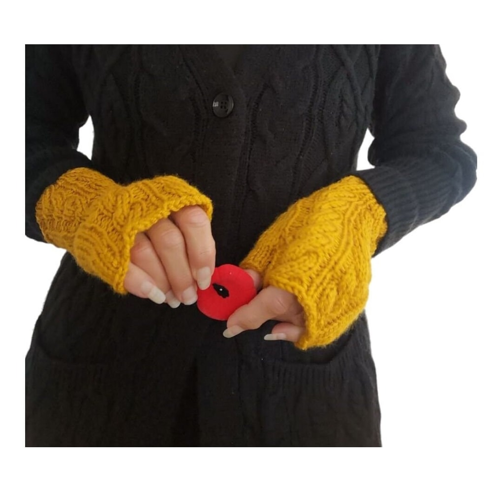 Yellow Golden Wheat Handmade Knitted Fingerless Texting Gloves 0