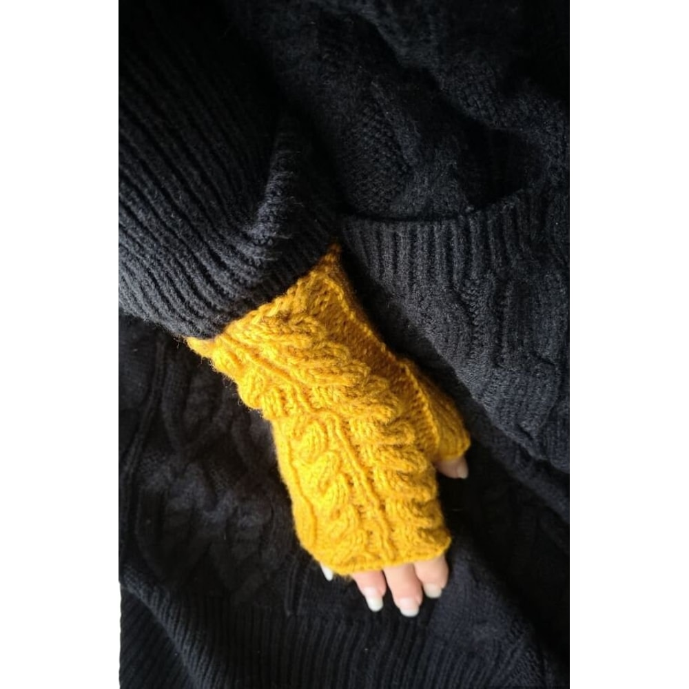 Yellow Golden Wheat Handmade Knitted Fingerless Texting Gloves 3