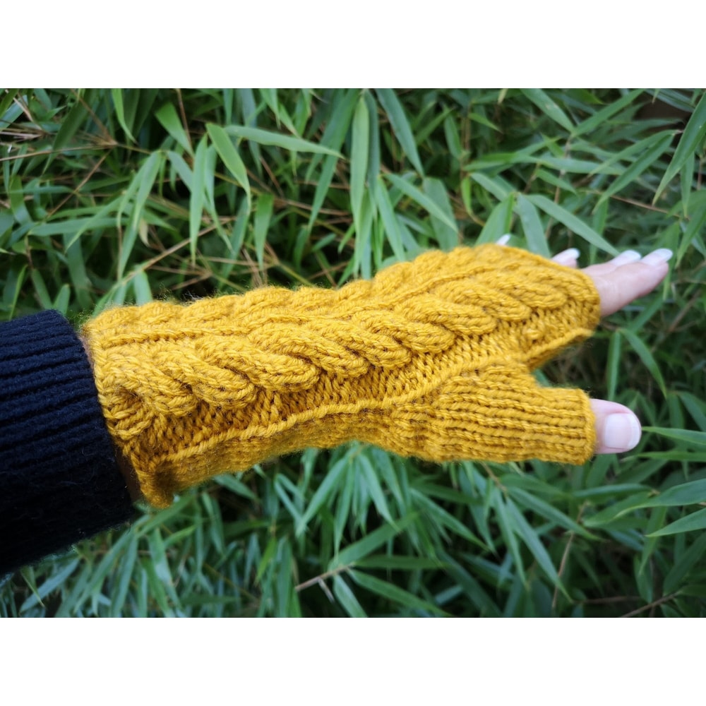 Yellow Golden Wheat Handmade Knitted Fingerless Texting Gloves 6