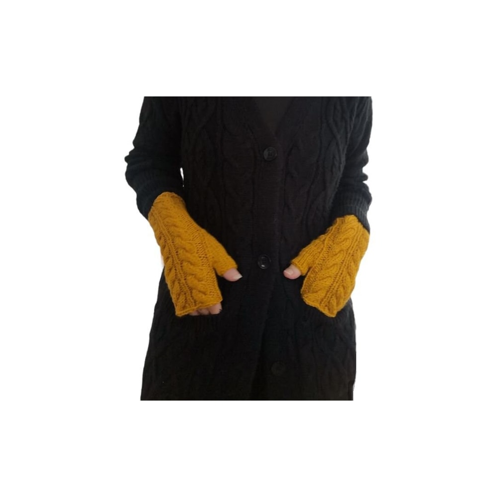 Yellow Golden Wheat Handmade Knitted Fingerless Texting Gloves 7