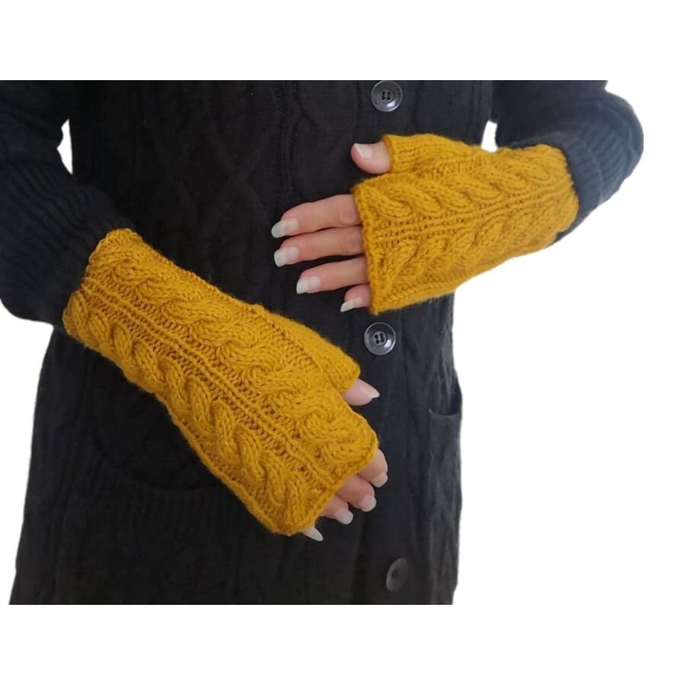 Yellow Golden Wheat Handmade Knitted Fingerless Texting Gloves 1